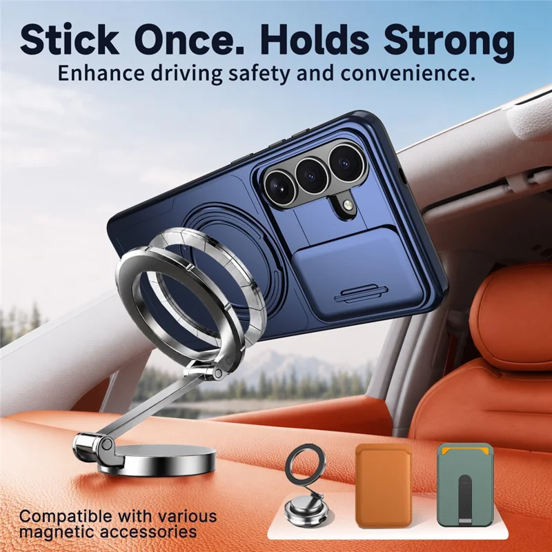 For Samsung Galaxy S26 FE / S25 FE Case Magnetic Kickstand Sliding Camera Cover Shockproof PC + TPU Phone Shell - Blue