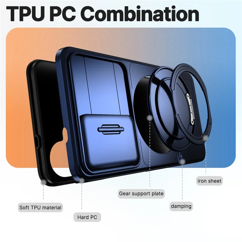 For Samsung Galaxy S26 FE / S25 FE Case Magnetic Kickstand Sliding Camera Cover Shockproof PC + TPU Phone Shell - Blue