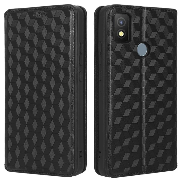 Per Icona di Cricket 4 PU Phelet Phelet Phelet Custodia Rhombo Pattern Rhombus Stand Magnetica Auto-assorbita Copertina di Protezione Completa - Nero