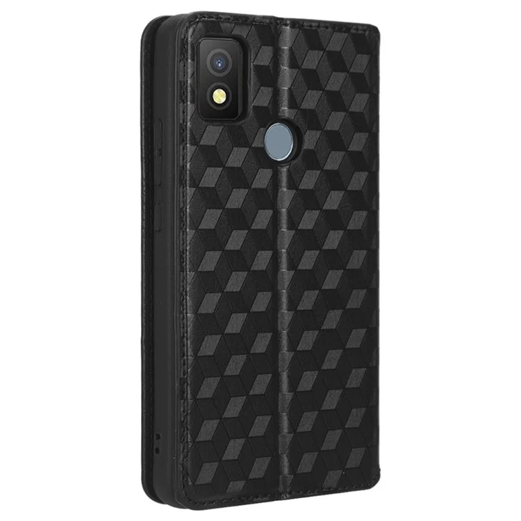 Per Icona di Cricket 4 PU Phelet Phelet Phelet Custodia Rhombo Pattern Rhombus Stand Magnetica Auto-assorbita Copertina di Protezione Completa - Nero