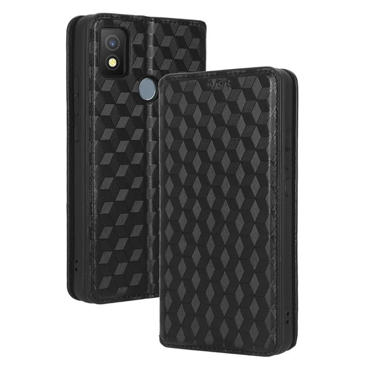 Per Icona di Cricket 4 PU Phelet Phelet Phelet Custodia Rhombo Pattern Rhombus Stand Magnetica Auto-assorbita Copertina di Protezione Completa - Nero