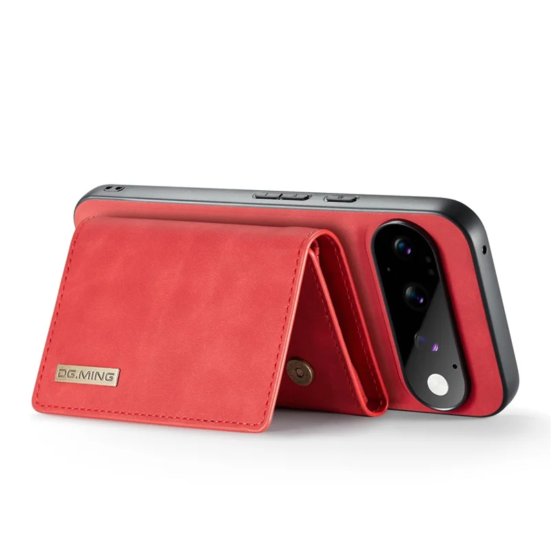 DG.MING M1 Series for Google Pixel 11 Pro Phone Case PU + TPU + PC Back Cover with Magnetic Tri-Fold Wallet Kickstand - Red