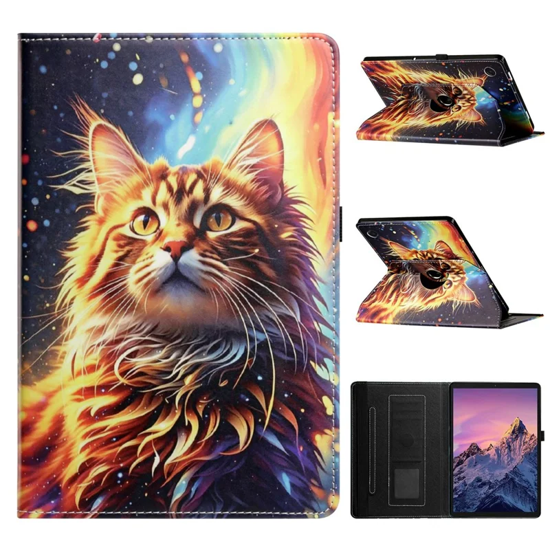 For Lenovo Tab One  /  Tab K9 Case Rotation Stand Pattern PU Leather + TPU Tablet Cover - Painted Cat