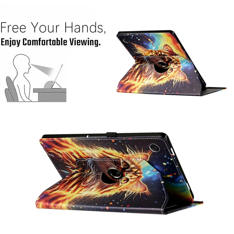 For Lenovo Tab One  /  Tab K9 Case Rotation Stand Pattern PU Leather + TPU Tablet Cover - Painted Cat