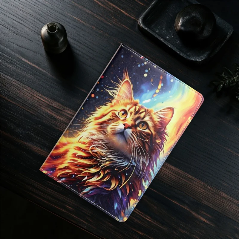 For Lenovo Tab One  /  Tab K9 Case Rotation Stand Pattern PU Leather + TPU Tablet Cover - Painted Cat