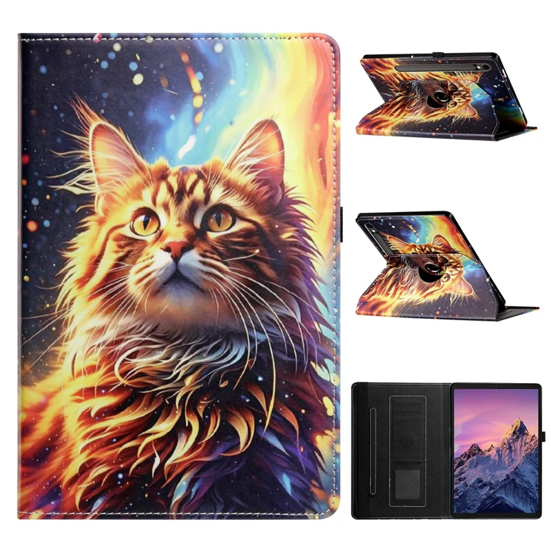 For Samsung Galaxy Tab S10 FE+ Case Rotation Stand Pattern PU Leather + TPU Tablet Cover - Painted Cat
