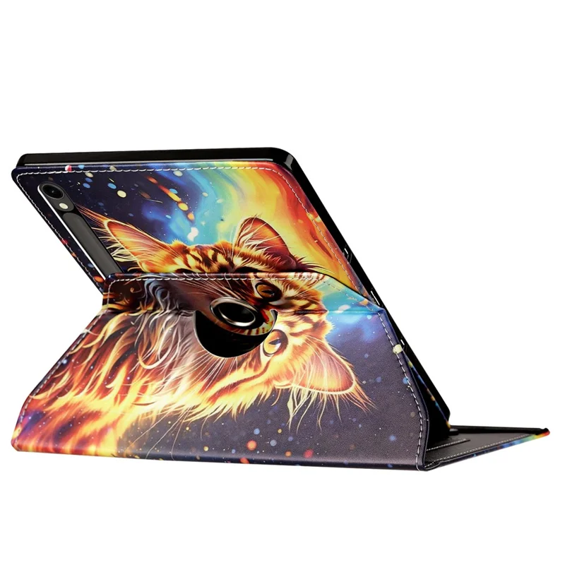 For Samsung Galaxy Tab S10 FE+ Case Rotation Stand Pattern PU Leather + TPU Tablet Cover - Painted Cat
