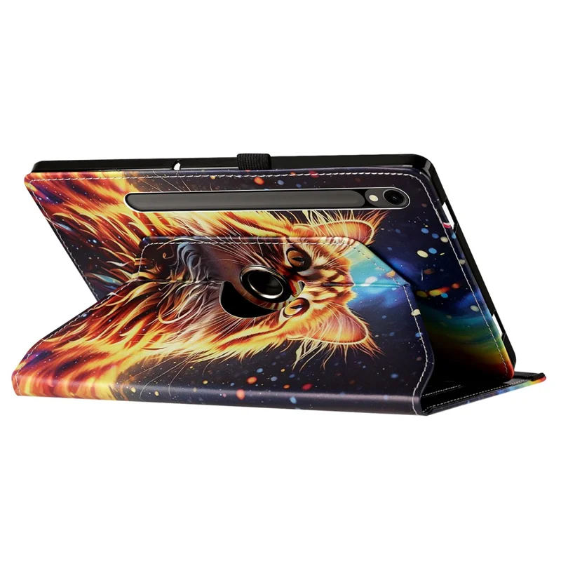 For Samsung Galaxy Tab S10 FE+ Case Rotation Stand Pattern PU Leather + TPU Tablet Cover - Painted Cat