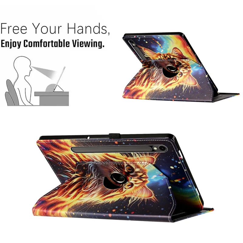 For Samsung Galaxy Tab S10 FE+ Case Rotation Stand Pattern PU Leather + TPU Tablet Cover - Painted Cat