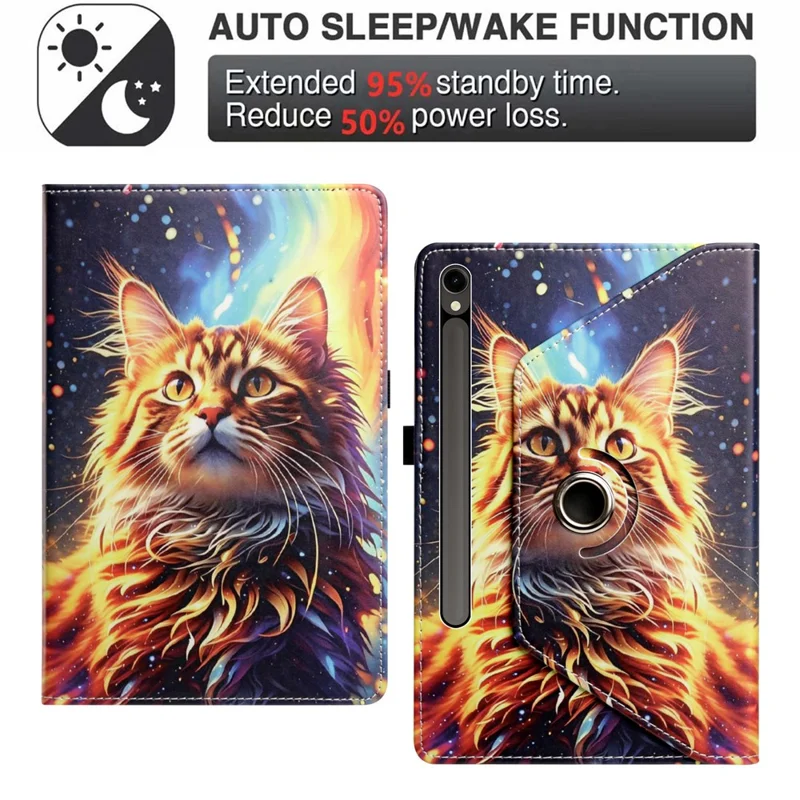 For Samsung Galaxy Tab S10 FE+ Case Rotation Stand Pattern PU Leather + TPU Tablet Cover - Painted Cat