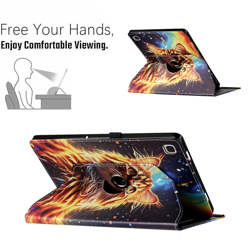 For Samsung Galaxy Tab A 10.1 (2019) Case Rotation Stand Pattern PU Leather + TPU Tablet Cover - Painted Cat