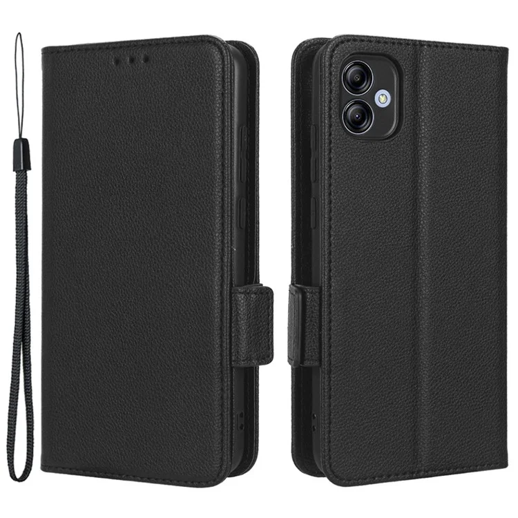 Für Samsung Galaxy A04e 4G PU Leder Brieftasche Telefonhülle Dual Magnetic Clasp Litchi Textur Stoßdämpfer Flip Ständer Abdeckung - Schwarz