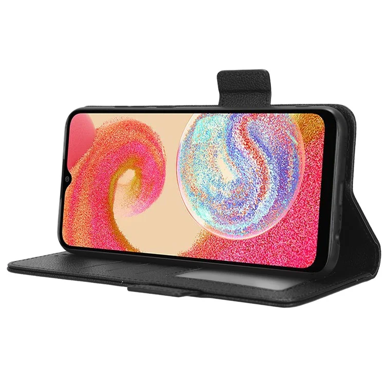 Für Samsung Galaxy A04e 4G PU Leder Brieftasche Telefonhülle Dual Magnetic Clasp Litchi Textur Stoßdämpfer Flip Ständer Abdeckung - Schwarz