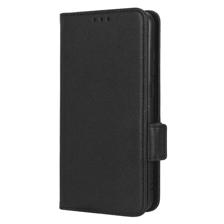 Für Samsung Galaxy A04e 4G PU Leder Brieftasche Telefonhülle Dual Magnetic Clasp Litchi Textur Stoßdämpfer Flip Ständer Abdeckung - Schwarz