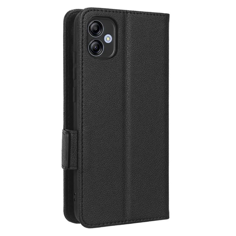 Für Samsung Galaxy A04e 4G PU Leder Brieftasche Telefonhülle Dual Magnetic Clasp Litchi Textur Stoßdämpfer Flip Ständer Abdeckung - Schwarz