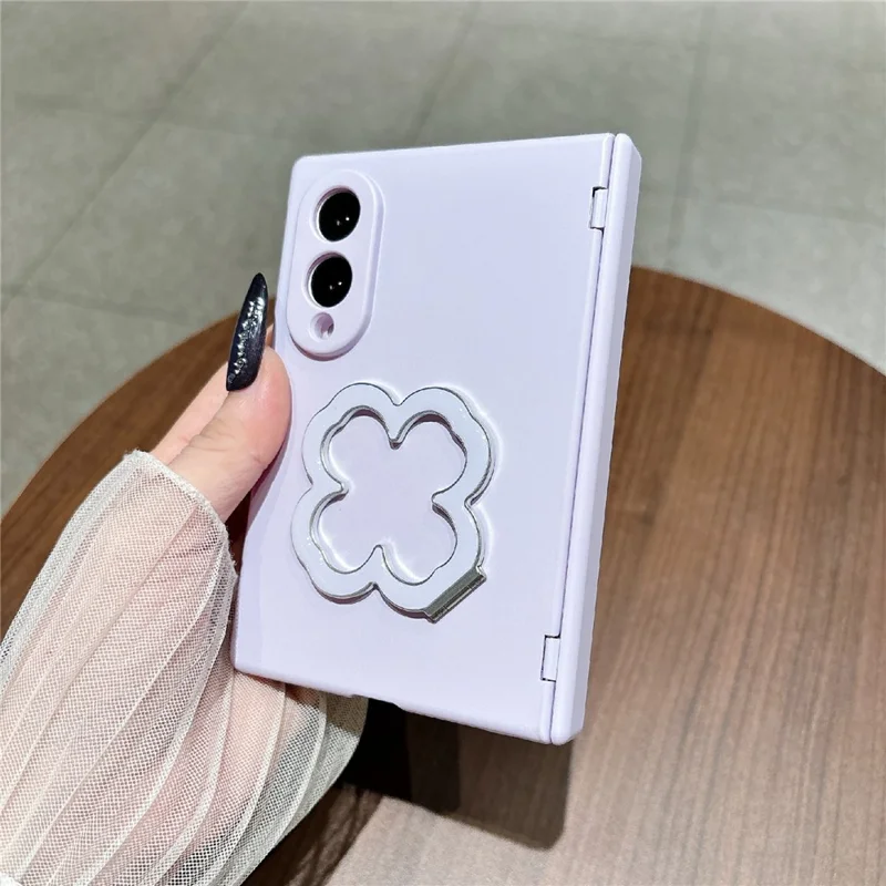 For Samsung Galaxy Z Fold8 Case Heart Clover Kickstand PC Phone Cover with Screen Protector - Purple