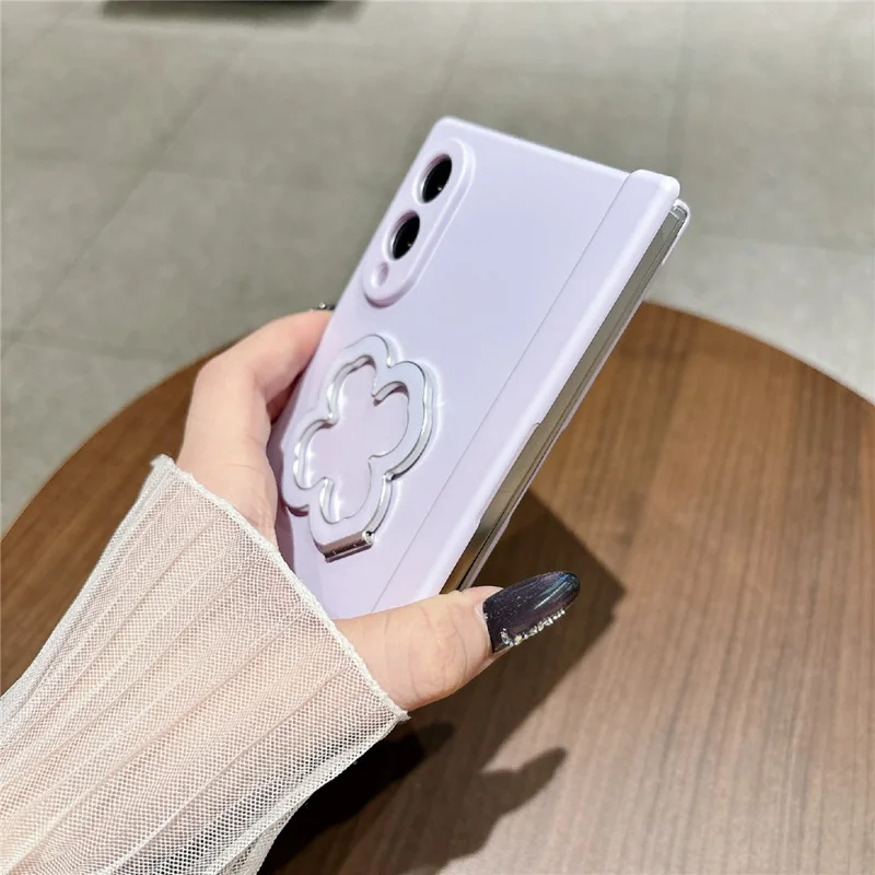 For Samsung Galaxy Z Fold8 Case Heart Clover Kickstand PC Phone Cover with Screen Protector - Purple