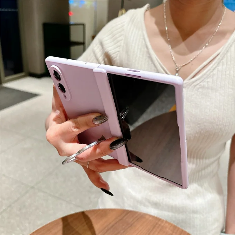 For Samsung Galaxy Z Fold8 Case Heart Clover Kickstand PC Phone Cover with Screen Protector - Purple