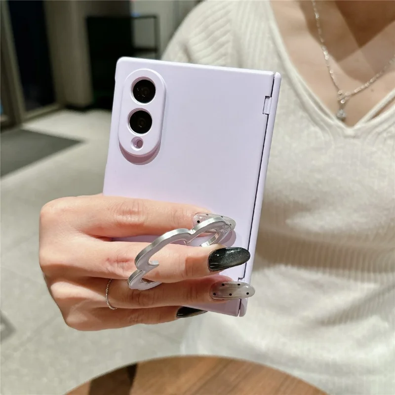 For Samsung Galaxy Z Fold8 Case Heart Clover Kickstand PC Phone Cover with Screen Protector - Purple