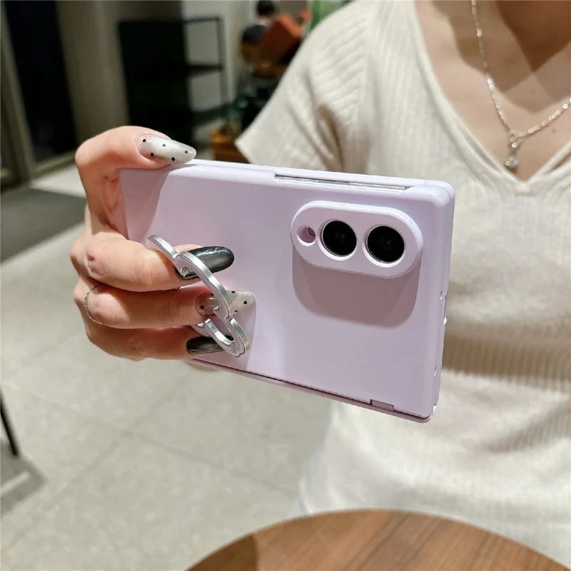 For Samsung Galaxy Z Fold8 Case Heart Clover Kickstand PC Phone Cover with Screen Protector - Purple