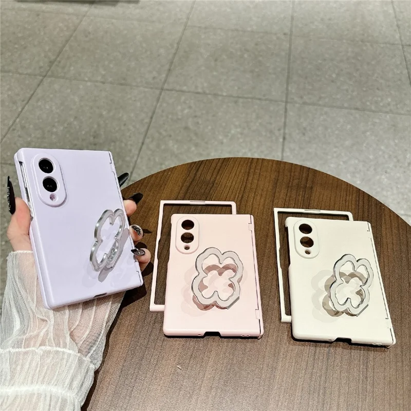 For Samsung Galaxy Z Fold8 Case Heart Clover Kickstand PC Phone Cover with Screen Protector - Purple