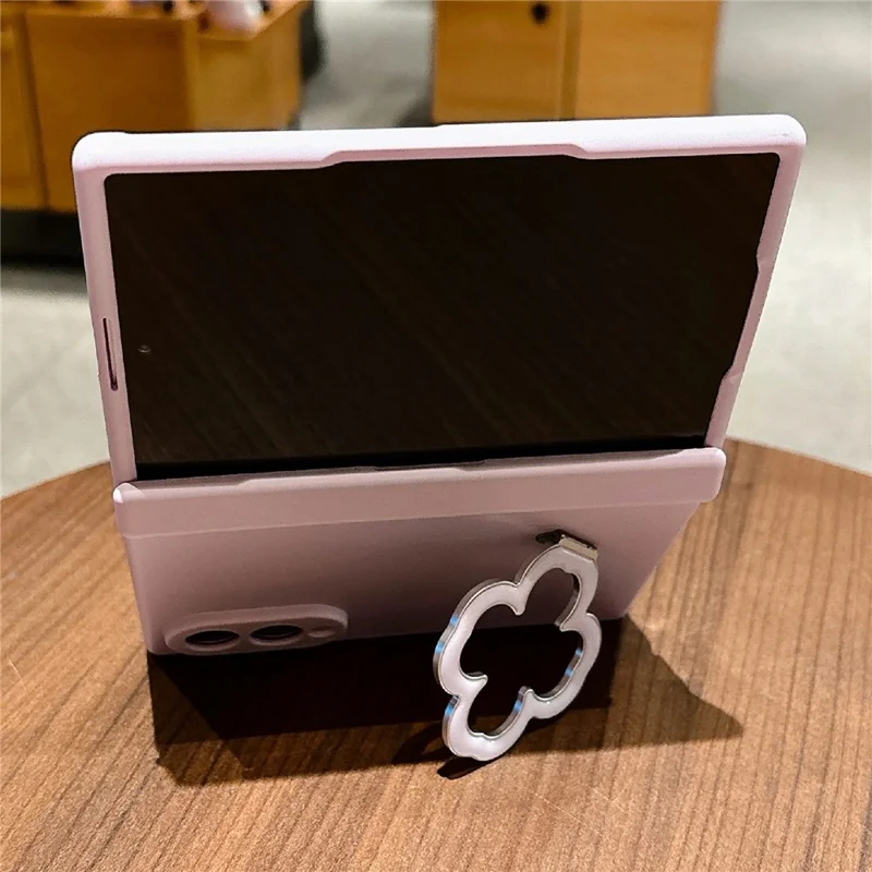 For Samsung Galaxy Z Fold8 Case Heart Clover Kickstand PC Phone Cover with Screen Protector - Purple