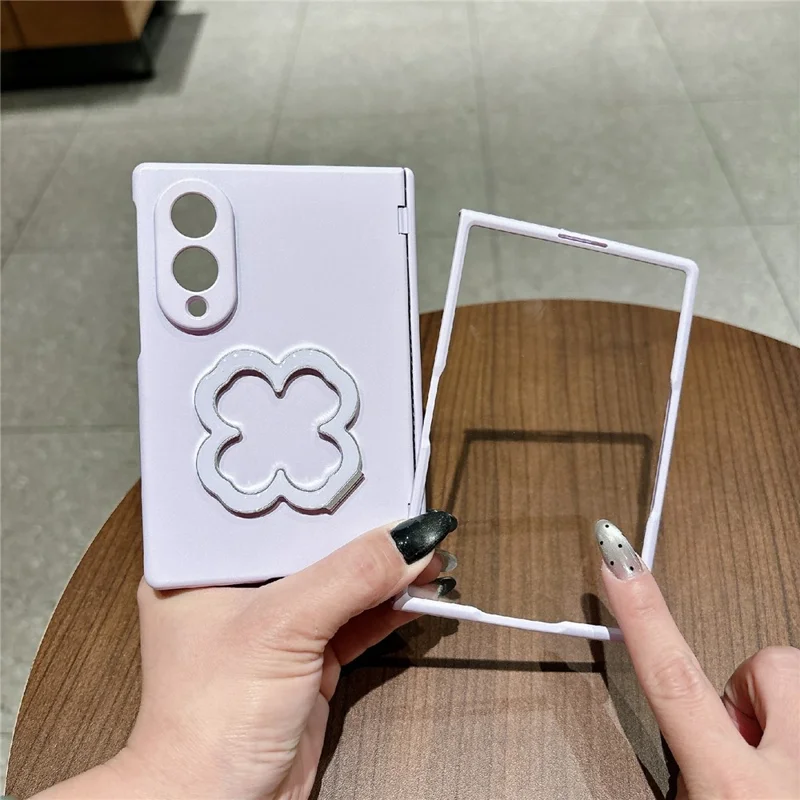 For Samsung Galaxy Z Fold8 Case Heart Clover Kickstand PC Phone Cover with Screen Protector - Purple