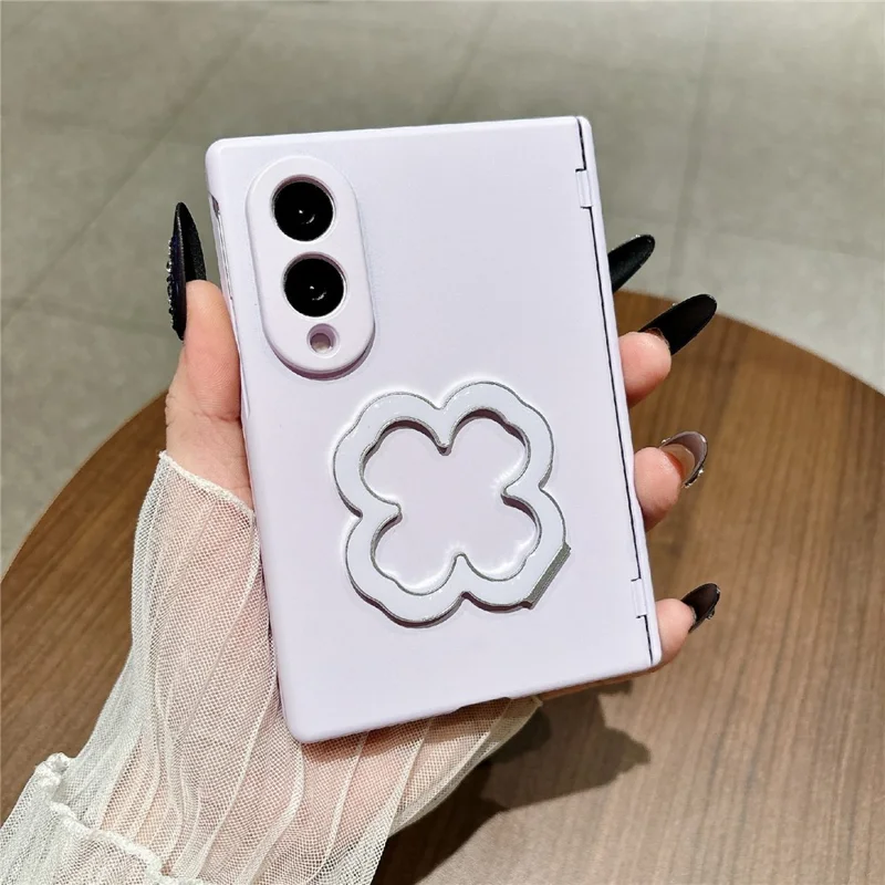 For Samsung Galaxy Z Fold8 Case Heart Clover Kickstand PC Phone Cover with Screen Protector - Purple