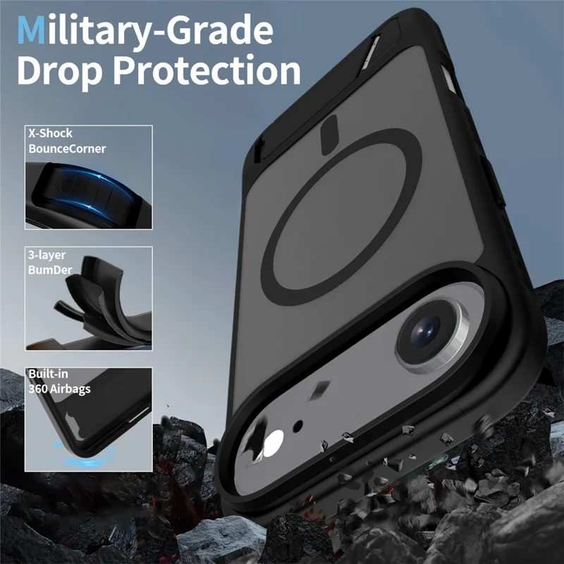For iPhone Air Magnetic Case Ring Kickstand PC + TPU Skin Touch Phone Cover - Black