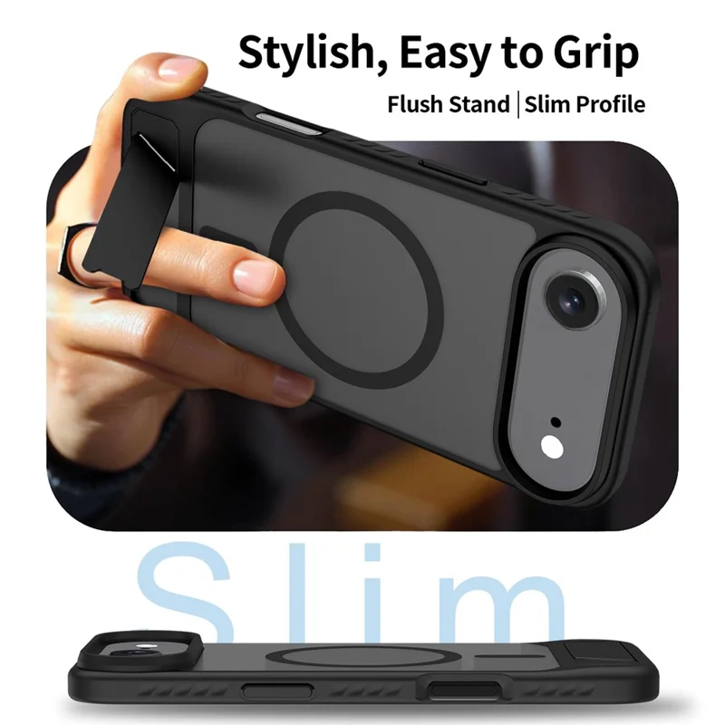 For iPhone Air Magnetic Case Ring Kickstand PC + TPU Skin Touch Phone Cover - Black