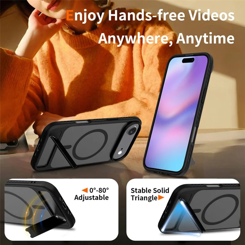 For iPhone Air Magnetic Case Ring Kickstand PC + TPU Skin Touch Phone Cover - Black