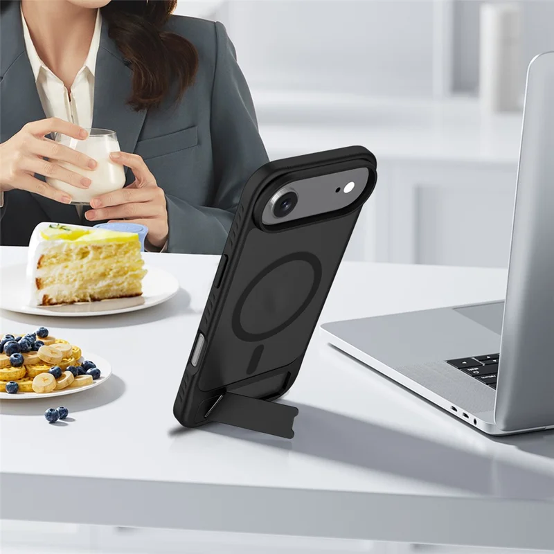 For iPhone Air Magnetic Case Ring Kickstand PC + TPU Skin Touch Phone Cover - Black