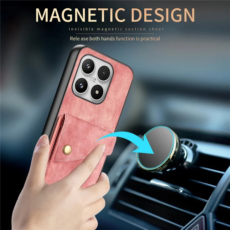 For Xiaomi 17 Case with Tempered Glass Screen Protector Card Holder Retro PU Leather Phone Back Cover - Pink