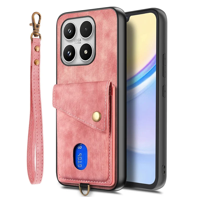 For Xiaomi 17 Case with Tempered Glass Screen Protector Card Holder Retro PU Leather Phone Back Cover - Pink