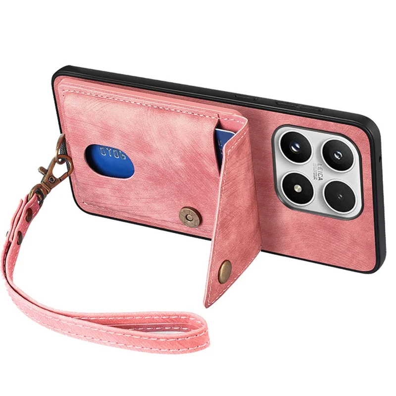 For Xiaomi 17 Case with Tempered Glass Screen Protector Card Holder Retro PU Leather Phone Back Cover - Pink
