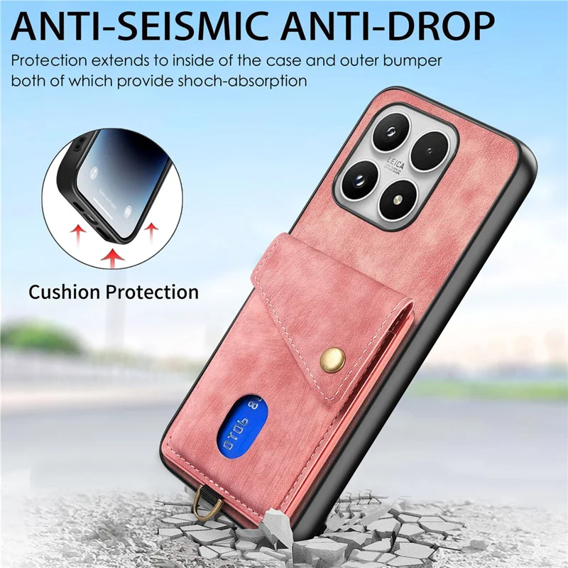For Xiaomi 17 Case with Tempered Glass Screen Protector Card Holder Retro PU Leather Phone Back Cover - Pink