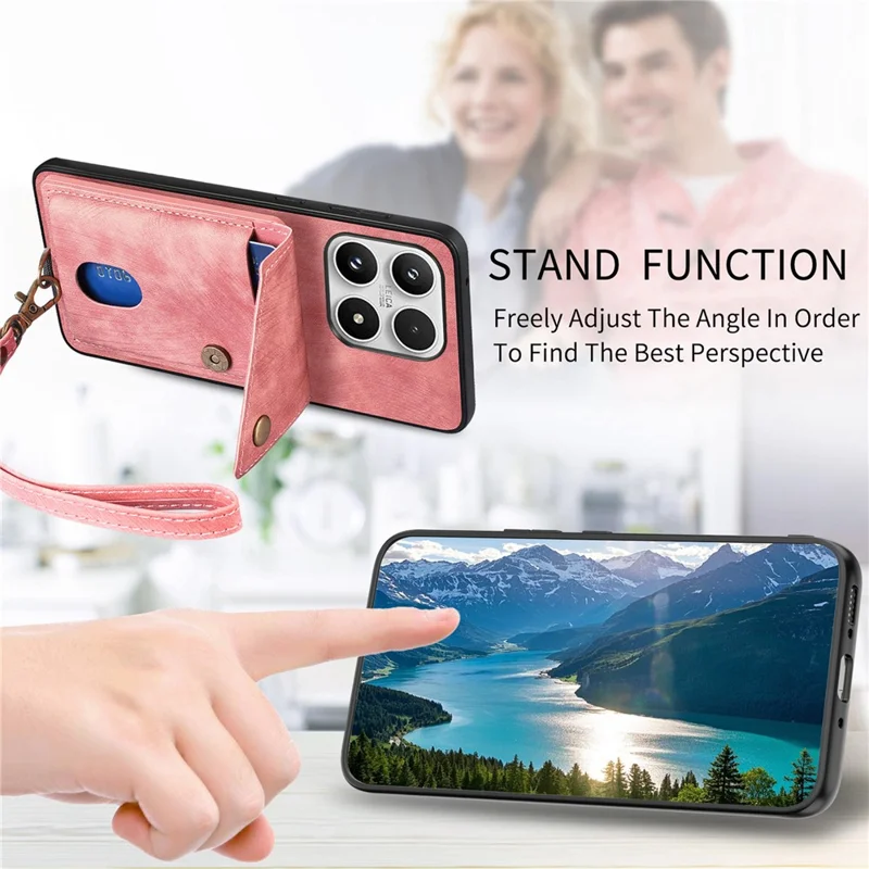 For Xiaomi 17 Case with Tempered Glass Screen Protector Card Holder Retro PU Leather Phone Back Cover - Pink
