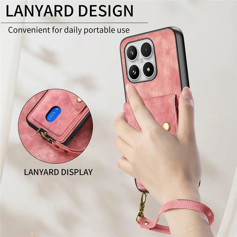 For Xiaomi 17 Case with Tempered Glass Screen Protector Card Holder Retro PU Leather Phone Back Cover - Pink