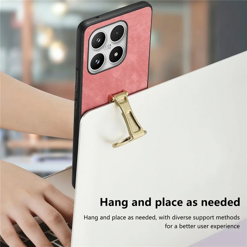 For Xiaomi 17 Case with Tempered Glass Screen Protector Folding Kickstand Retro Leather Phone Back Cover - Pink