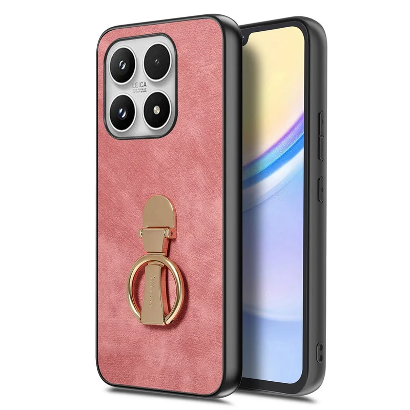 For Xiaomi 17 Case with Tempered Glass Screen Protector Folding Kickstand Retro Leather Phone Back Cover - Pink