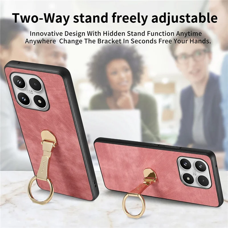 For Xiaomi 17 Case with Tempered Glass Screen Protector Folding Kickstand Retro Leather Phone Back Cover - Pink