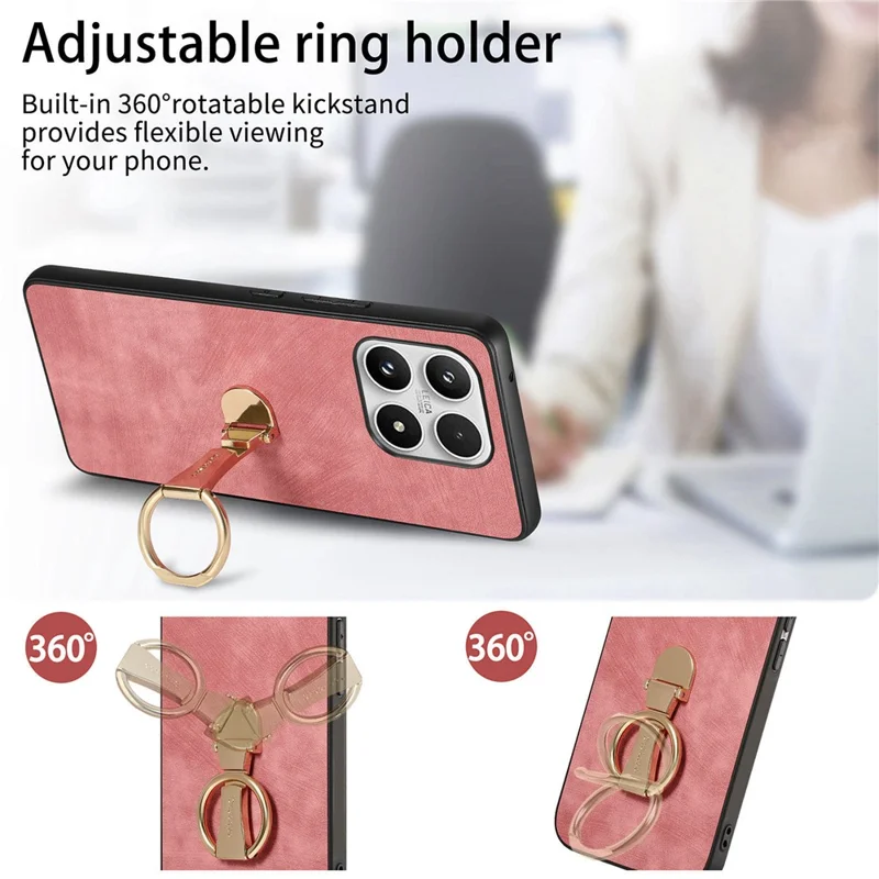 For Xiaomi 17 Case with Tempered Glass Screen Protector Folding Kickstand Retro Leather Phone Back Cover - Pink