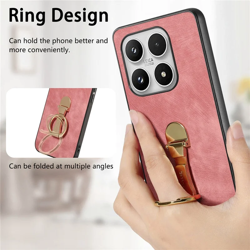 For Xiaomi 17 Case with Tempered Glass Screen Protector Folding Kickstand Retro Leather Phone Back Cover - Pink