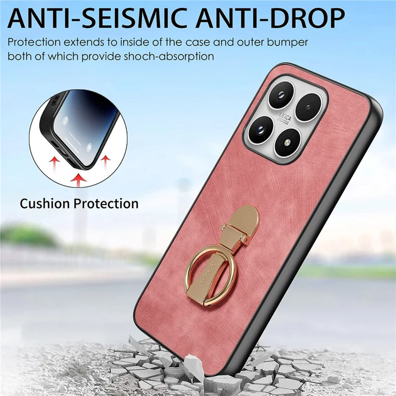For Xiaomi 17 Case with Tempered Glass Screen Protector Folding Kickstand Retro Leather Phone Back Cover - Pink