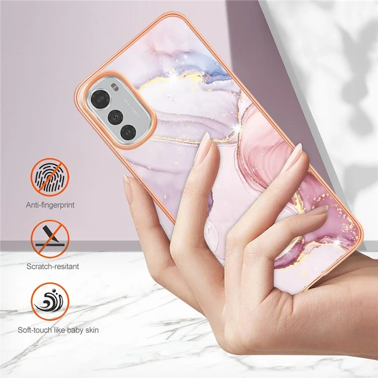 Per Motorola Moto E32 4G / E32s 4G YB IMD Serie-2 Motore in Motore di Marble Tefono TPU TPU TPU Elettroplating Shoch Shoch Afrout Shul Shul Coperchio IMD IMD - Oro Rosa 005