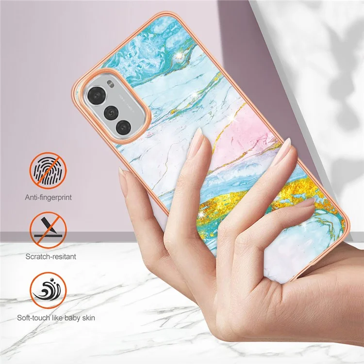 For Motorola Moto E32 4G / E32s 4G YB IMD Series-2 Marble Pattern Phone Case Soft TPU Electroplating Frame Shockproof Protection Skin Shell IMD Back Cover - Green 004