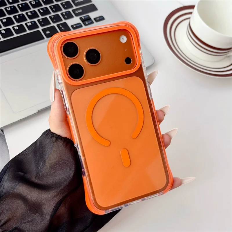 For iPhone 18 Pro / 17 Pro Case Compatible with MagSafe Airbag Shockproof PC + TPU Clear Phone Cover - Orange