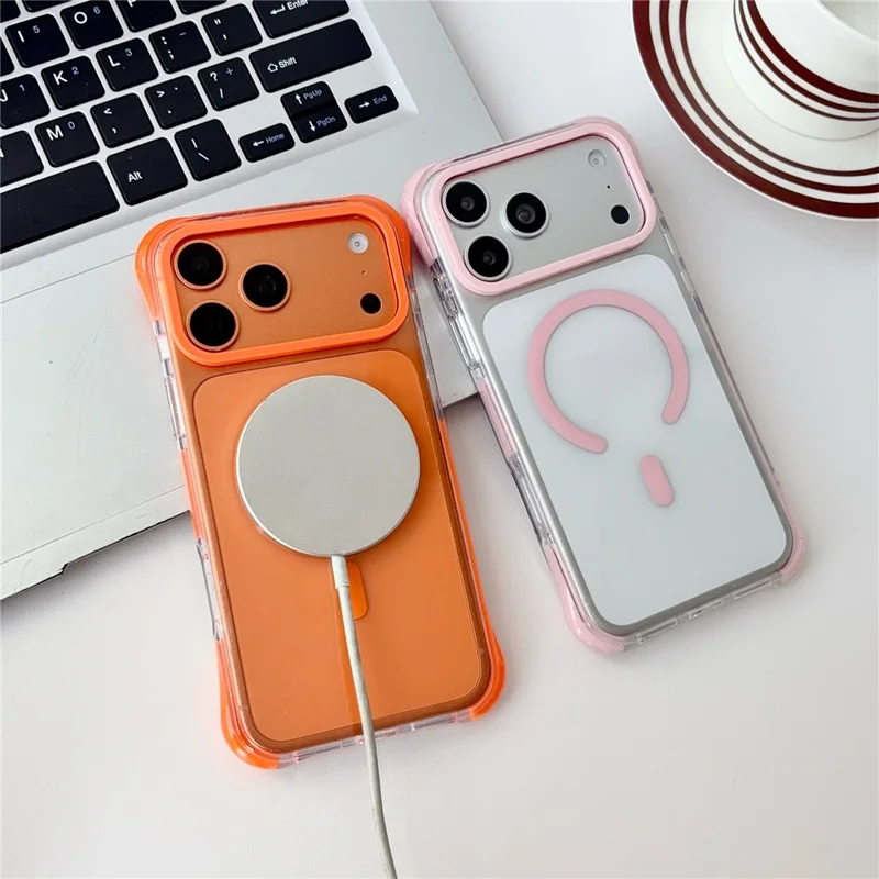 For iPhone 18 Pro / 17 Pro Case Compatible with MagSafe Airbag Shockproof PC + TPU Clear Phone Cover - Orange