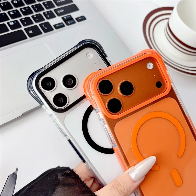 For iPhone 18 Pro / 17 Pro Case Compatible with MagSafe Airbag Shockproof PC + TPU Clear Phone Cover - Orange
