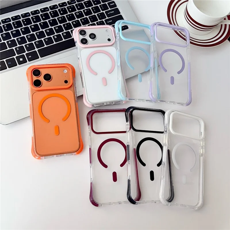 For iPhone 18 Pro / 17 Pro Case Compatible with MagSafe Airbag Shockproof PC + TPU Clear Phone Cover - Orange